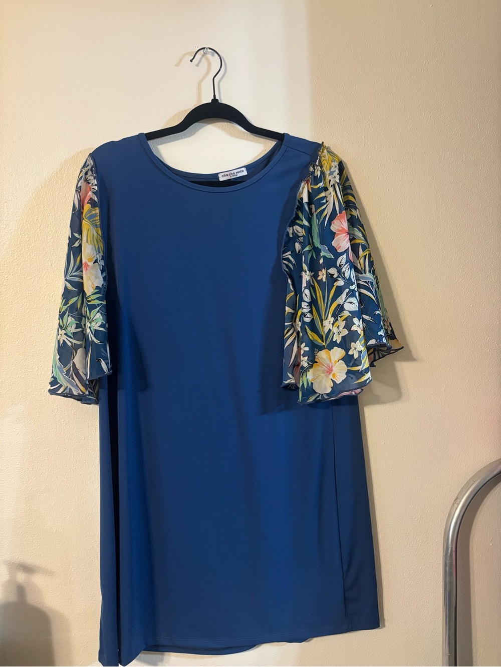 Blue Floral Flutter Sleeve Shift Dress
